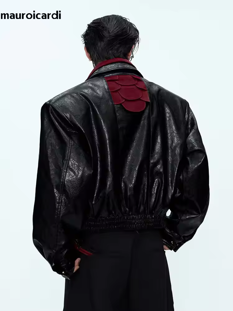 Streetwear Brand China - มาโรอิการ์ดี แจ็คเก็ตหนัง PU ลายงูแบบสั้นสำหรับฤดูใบไม้ผลิและฤดูใบไม้ร่วง แบรนด์หรูสำหรับผู้ชาย เสื้อผ้าสตรีทแวร์สไตล์