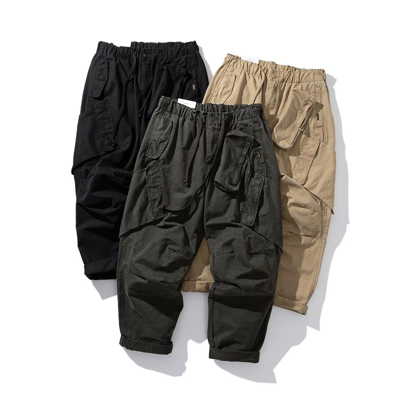 Streetwear Brand Japanese - กางเกงคาร์โก้ทรงหลวมสไตล์วินเทจย้อนยุค ล้างสีแบบเรโทร แบรนด์เสื้อผ้าสตรีทแวร์สำหรับวัยรุ่นญี่ปุ่น ฤดูใบไม้ร่วง ดีไซน์หลายกระเป๋า 3